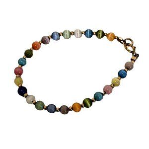 Handmade Colorful Beaded Child's Girl's Bracelet Artisan Pink Blue Gold